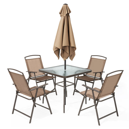 Ensemble de patio Pellebant 6 pièces avec table, parasol et 4 chaises pliantes – 22,4 l x 26,8 p x 34,4 h