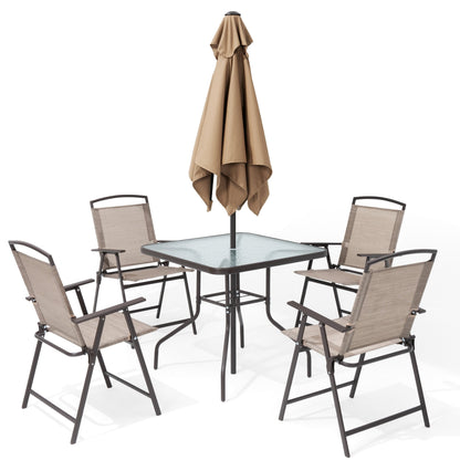 Ensemble de patio Pellebant 6 pièces avec table, parasol et 4 chaises pliantes – 22,4 l x 26,8 p x 34,4 h