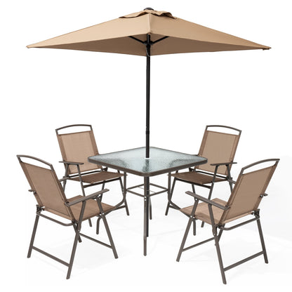 Ensemble de patio Pellebant 6 pièces avec table, parasol et 4 chaises pliantes – 22,4 l x 26,8 p x 34,4 h