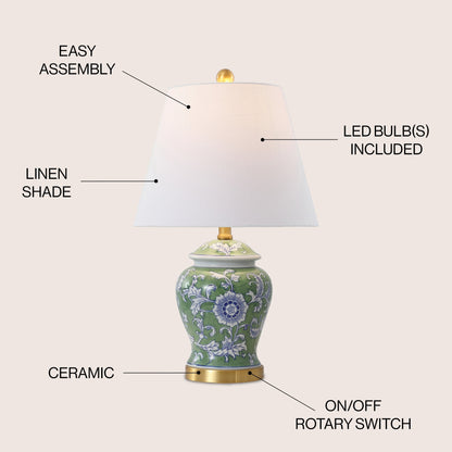 Lampe de table LED Penelope 22 Chinoiserie, bleu/blanc par JONATHAN Y