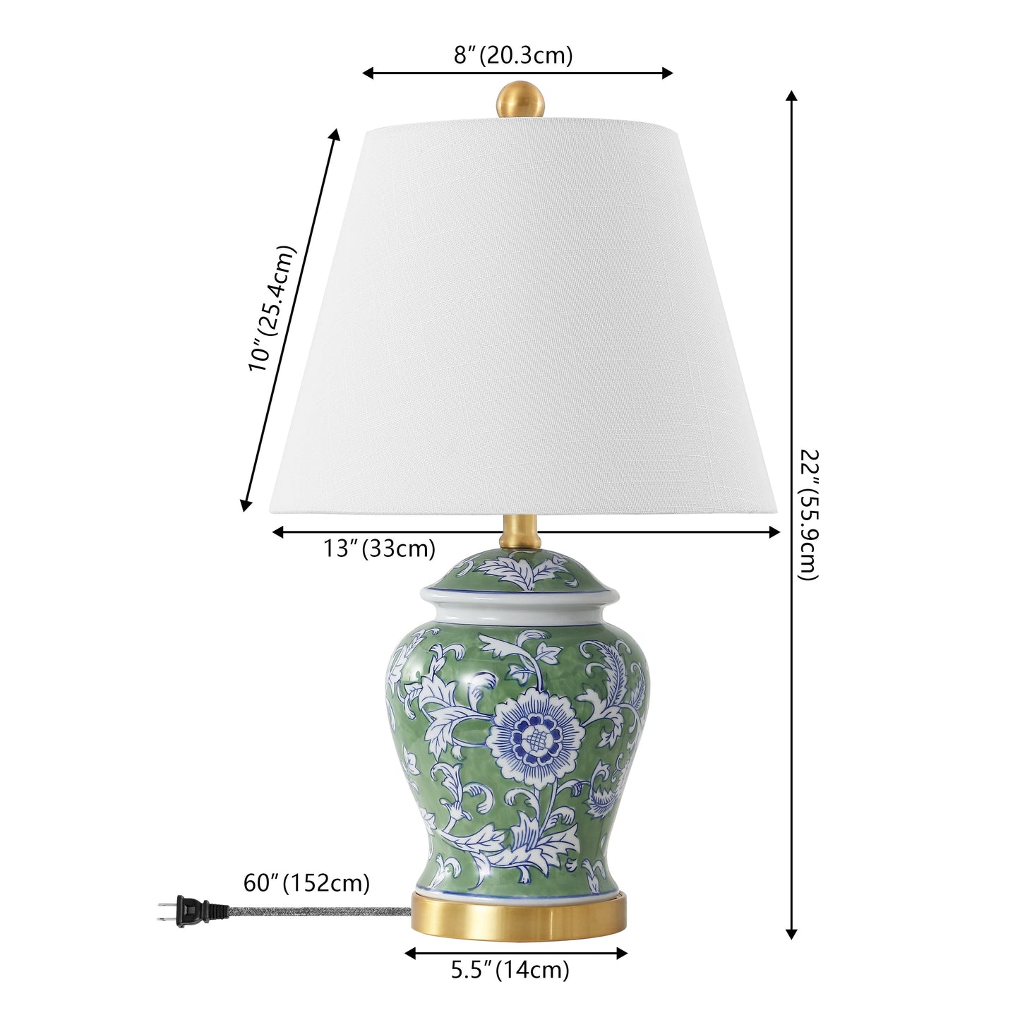Lampe de table LED Penelope 22 Chinoiserie, bleu/blanc par JONATHAN Y