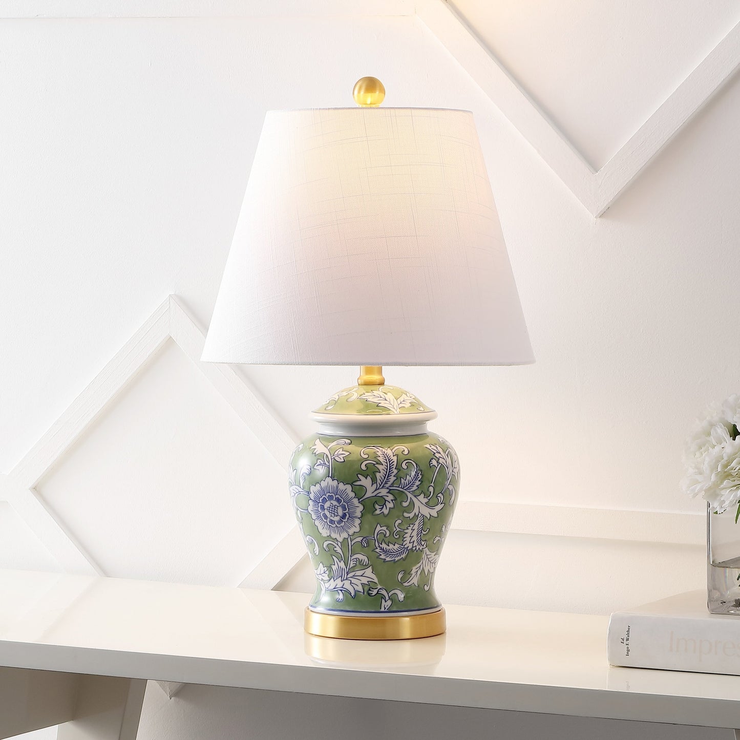 Lampe de table LED Penelope 22 Chinoiserie, bleu/blanc par JONATHAN Y