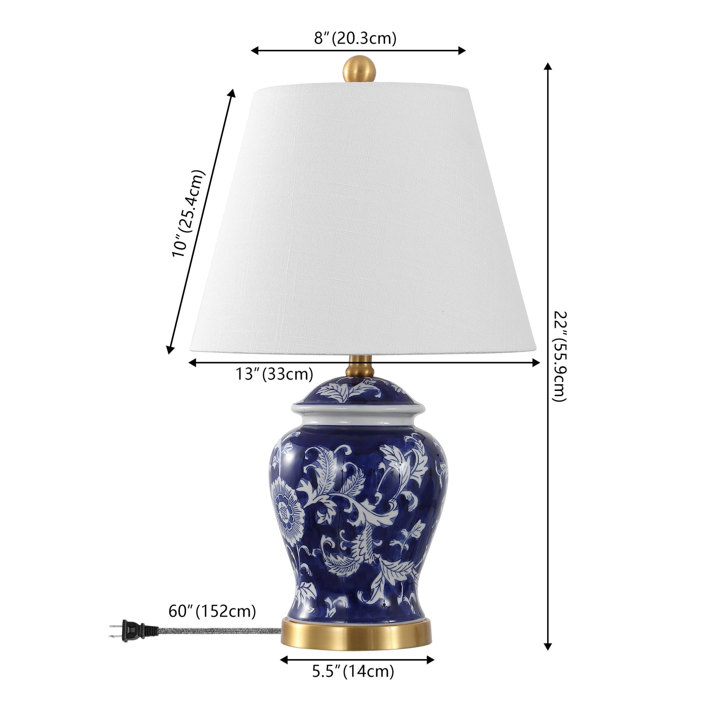 Lampe de table LED Penelope 22 Chinoiserie, bleu/blanc par JONATHAN Y