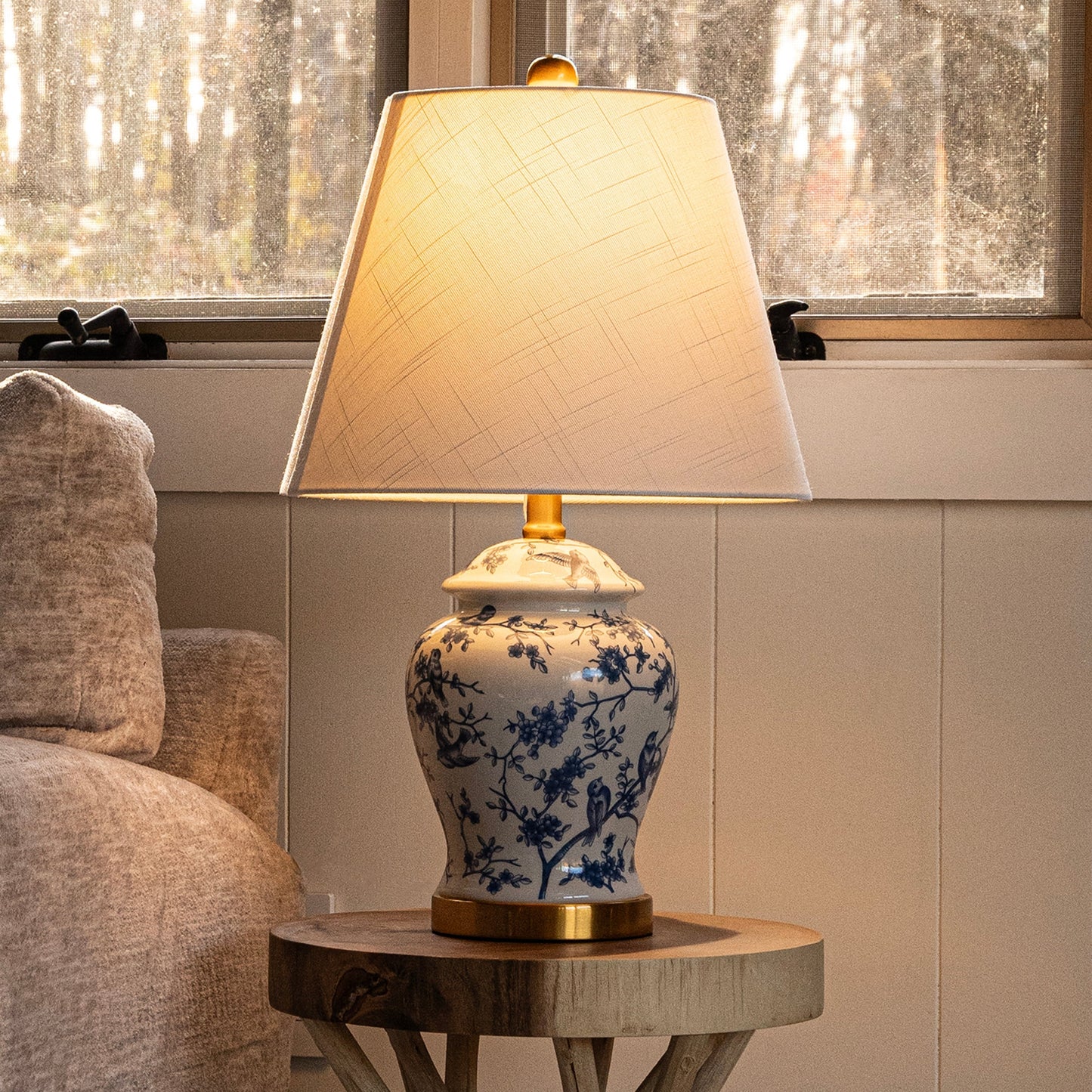 Lampe de table LED Penelope 22 Chinoiserie, bleu/blanc par JONATHAN Y