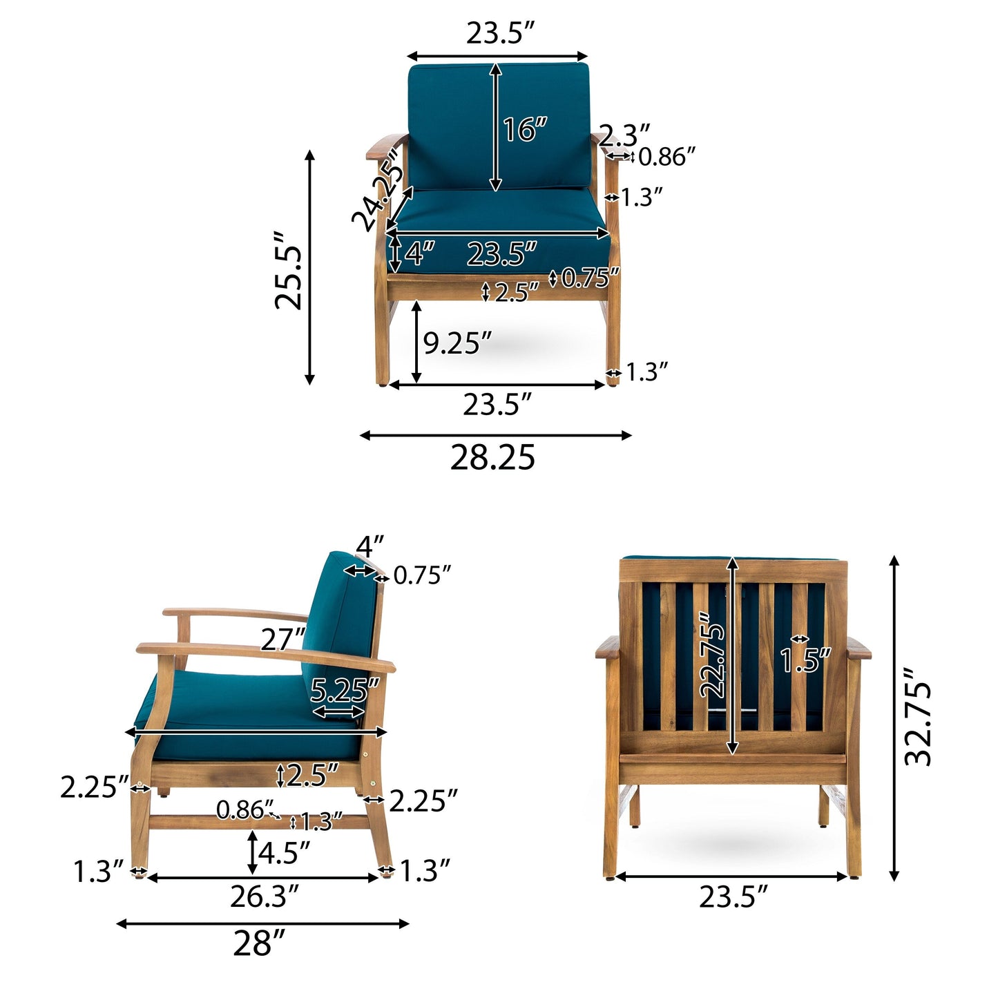 Ensemble de salon de jardin Perla en bois d'acacia, 7 pièces, par Christopher Knight Home