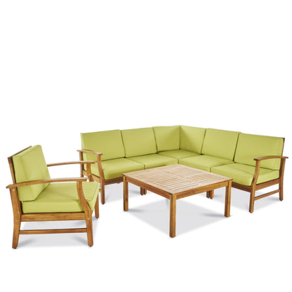 Ensemble de canapés d'extérieur Perla 7 pièces en bois d'acacia avec coussin par Christopher Knight Home