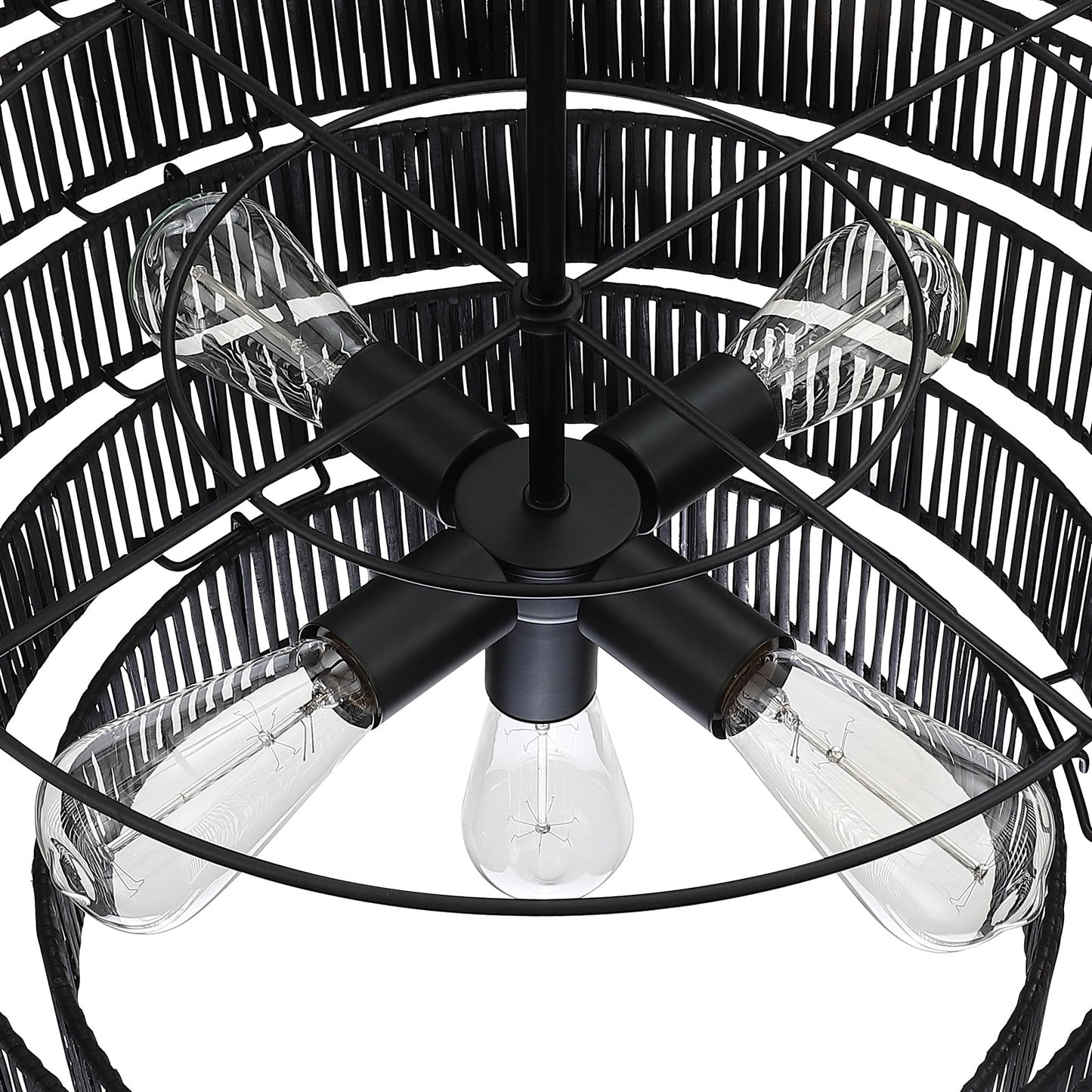 Lustre bohème moderne Piersan à 5 lumières avec abat-jour en rotin à plusieurs niveaux – 26 po de largeur