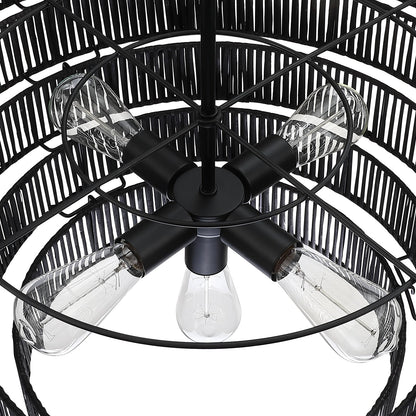 Lustre bohème moderne Piersan à 5 lumières avec abat-jour en rotin à plusieurs niveaux – 26 po de largeur