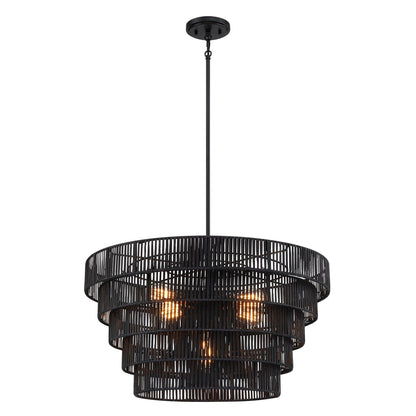 Lustre bohème moderne Piersan à 5 lumières avec abat-jour en rotin à plusieurs niveaux – 26 po de largeur