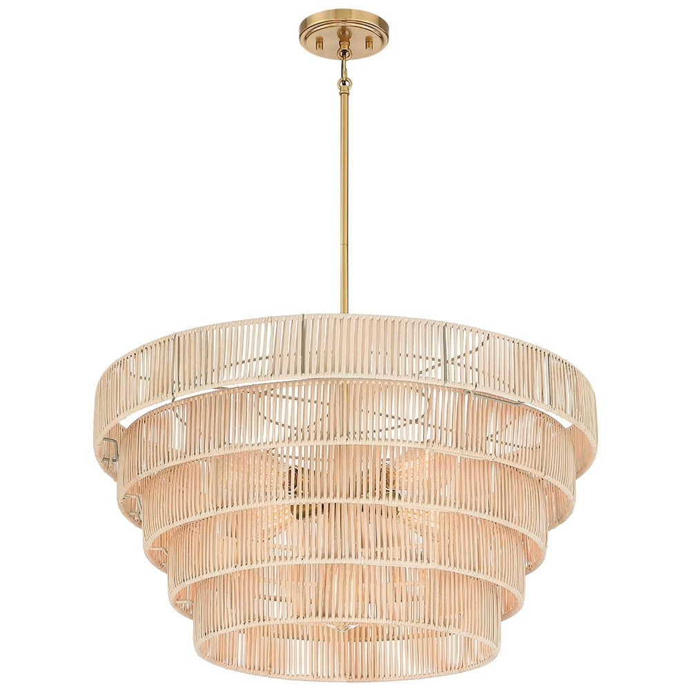 Lustre bohème moderne Piersan à 5 lumières avec abat-jour en rotin à plusieurs niveaux – 26 po de largeur