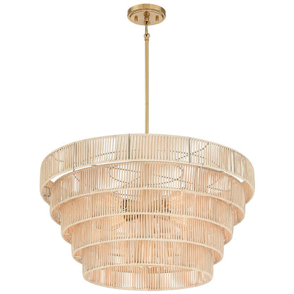 Lustre bohème moderne Piersan à 5 lumières avec abat-jour en rotin à plusieurs niveaux – 26 po de largeur