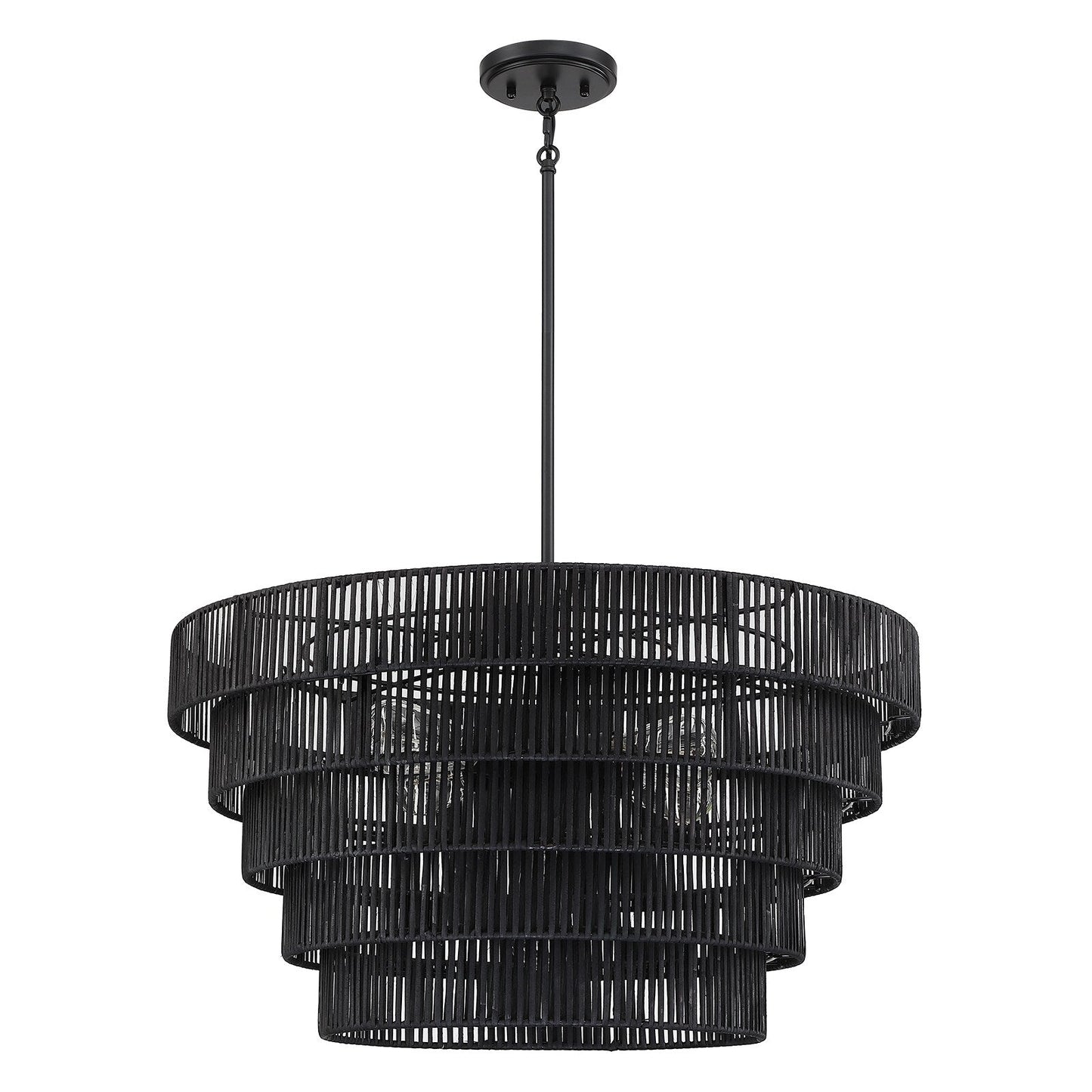 Lustre bohème moderne Piersan à 5 lumières avec abat-jour en rotin à plusieurs niveaux – 26 po de largeur