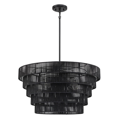 Lustre bohème moderne Piersan à 5 lumières avec abat-jour en rotin à plusieurs niveaux – 26 po de largeur