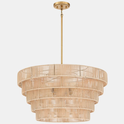 Lustre bohème moderne Piersan à 5 lumières avec abat-jour en rotin à plusieurs niveaux – 26 po de largeur