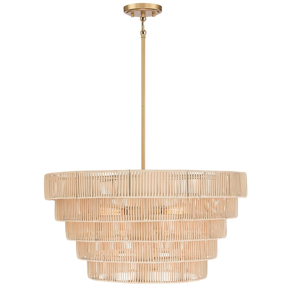 Lustre bohème moderne Piersan à 5 lumières avec abat-jour en rotin à plusieurs niveaux – 26 po de largeur
