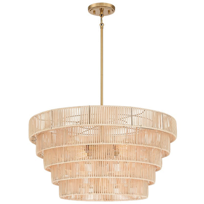 Lustre bohème moderne Piersan à 5 lumières avec abat-jour en rotin à plusieurs niveaux – 26 po de largeur