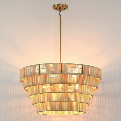 Lustre bohème moderne Piersan à 5 lumières avec abat-jour en rotin à plusieurs niveaux – 26 po de largeur