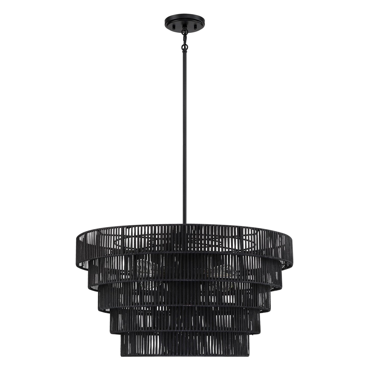 Lustre bohème moderne Piersan à 5 lumières avec abat-jour en rotin à plusieurs niveaux – 26 po de largeur