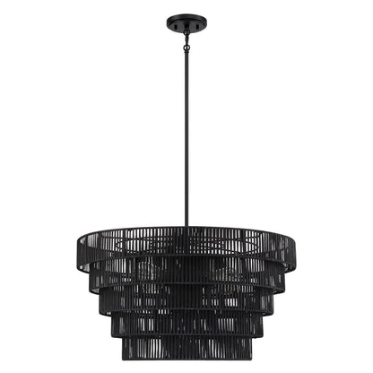 Lustre bohème moderne Piersan à 5 lumières avec abat-jour en rotin à plusieurs niveaux – 26 po de largeur