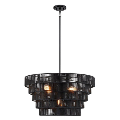 Lustre bohème moderne Piersan à 5 lumières avec abat-jour en rotin à plusieurs niveaux – 26 po de largeur