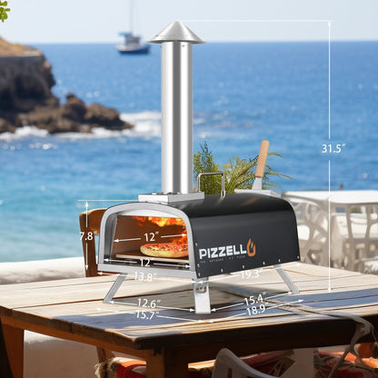 Four à pizza extérieur multi-combustible, machine à pizza cuite sur pierre avec brûleur à gaz et boîte à bois - 12 pouces