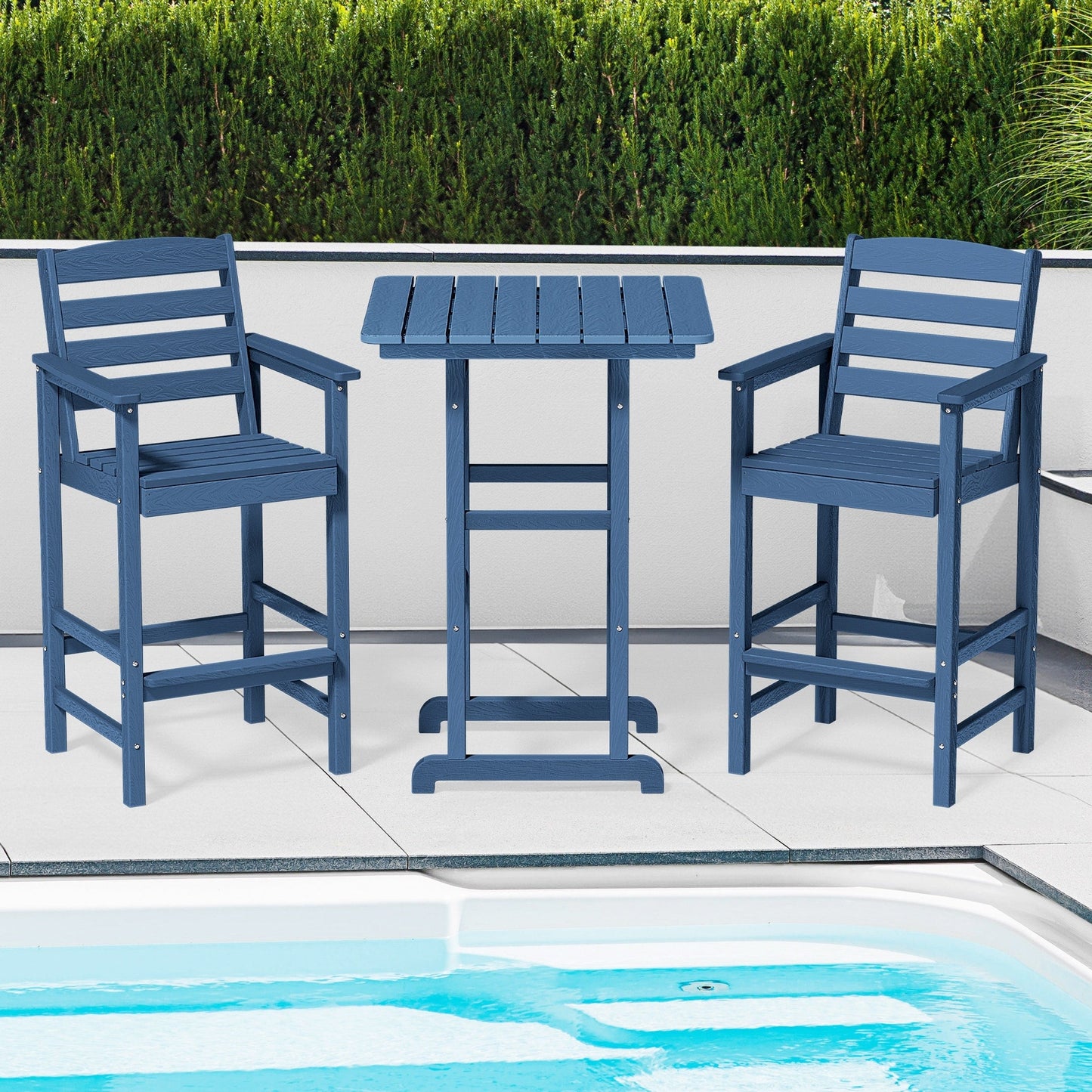 Ensemble de 3 chaises hautes Adirondack en plastique pour patio
