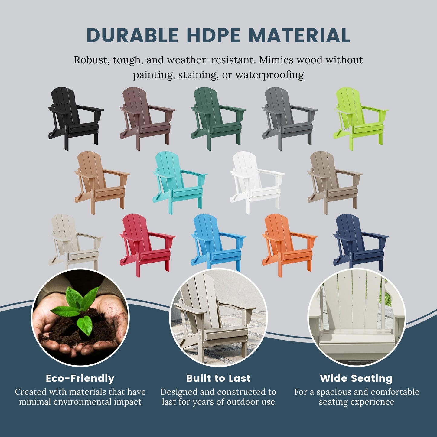 Chaise pliante Adirondack Polytrends Laguna résistante à la décoloration et aux intempéries pour patio extérieur