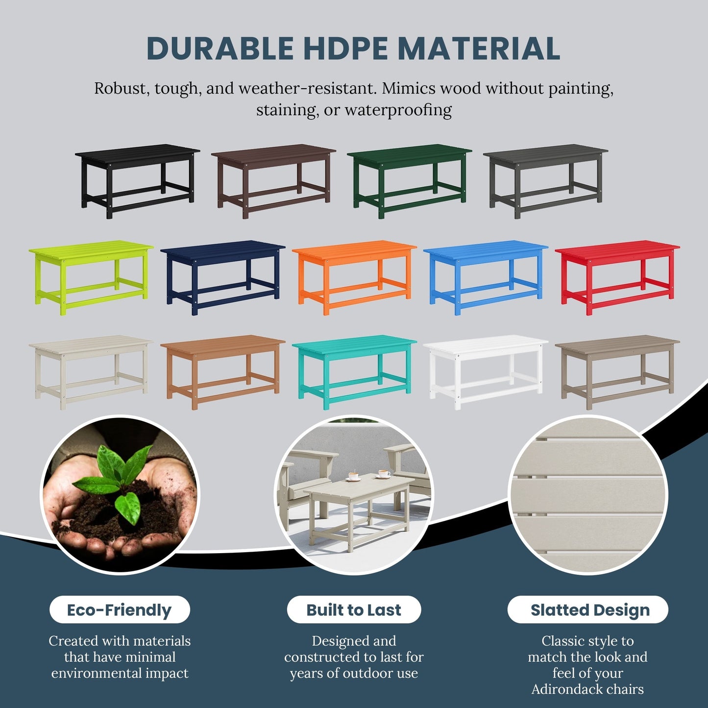 Table basse rectangulaire d'extérieur Polytrends Laguna en PEHD, toutes saisons