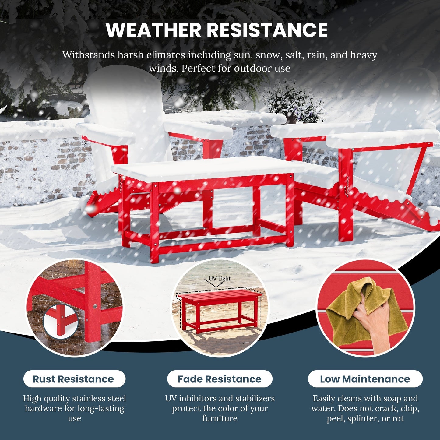 Table basse rectangulaire d'extérieur Polytrends Laguna en PEHD, toutes saisons