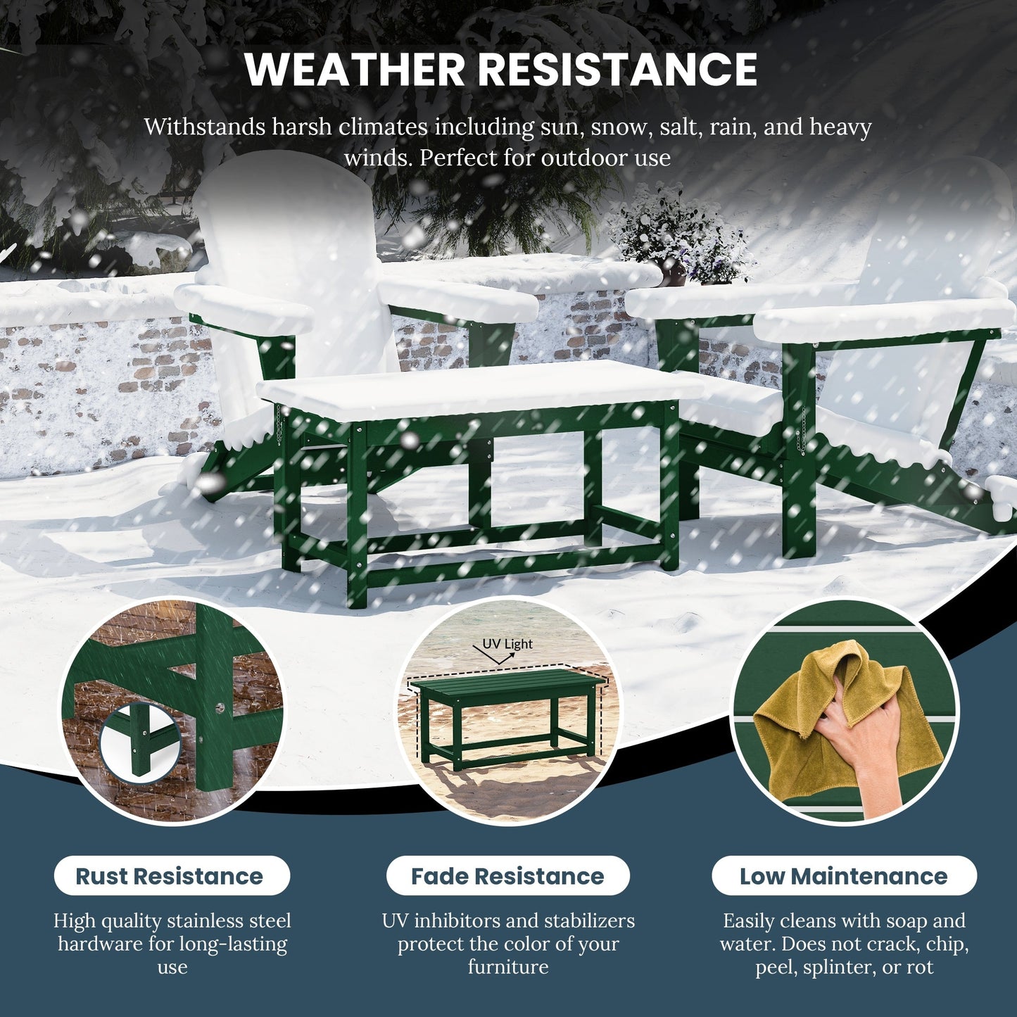 Table basse rectangulaire d'extérieur Polytrends Laguna en PEHD, toutes saisons