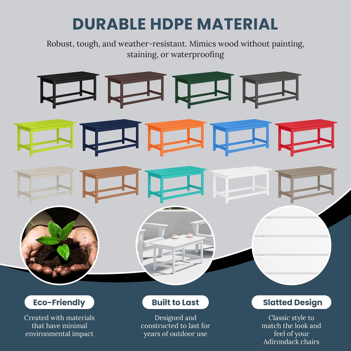 Table basse rectangulaire d'extérieur Polytrends Laguna en PEHD, toutes saisons