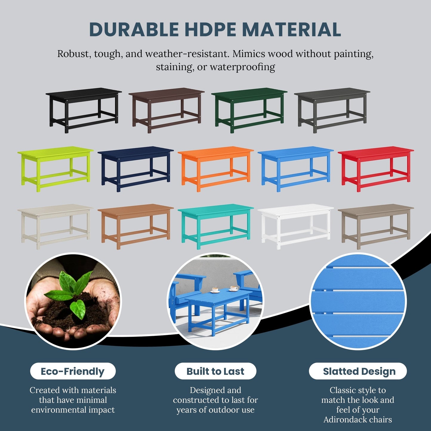 Table basse rectangulaire d'extérieur Polytrends Laguna en PEHD, toutes saisons