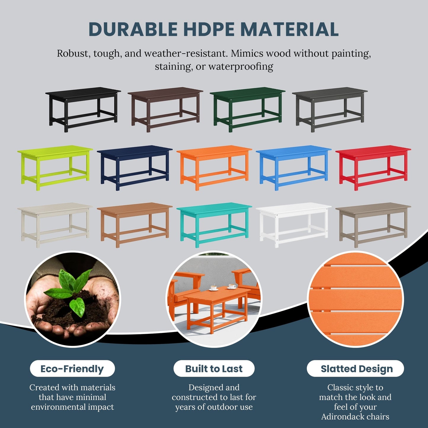 Table basse rectangulaire d'extérieur Polytrends Laguna en PEHD, toutes saisons