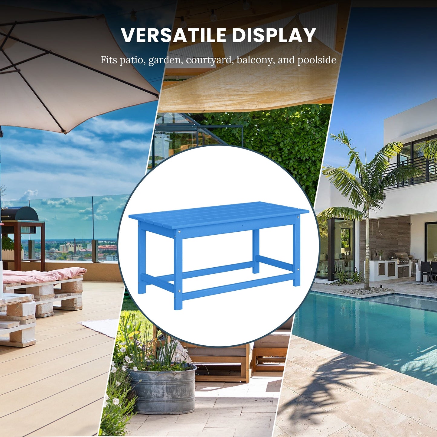 Table basse rectangulaire d'extérieur Polytrends Laguna en PEHD, toutes saisons