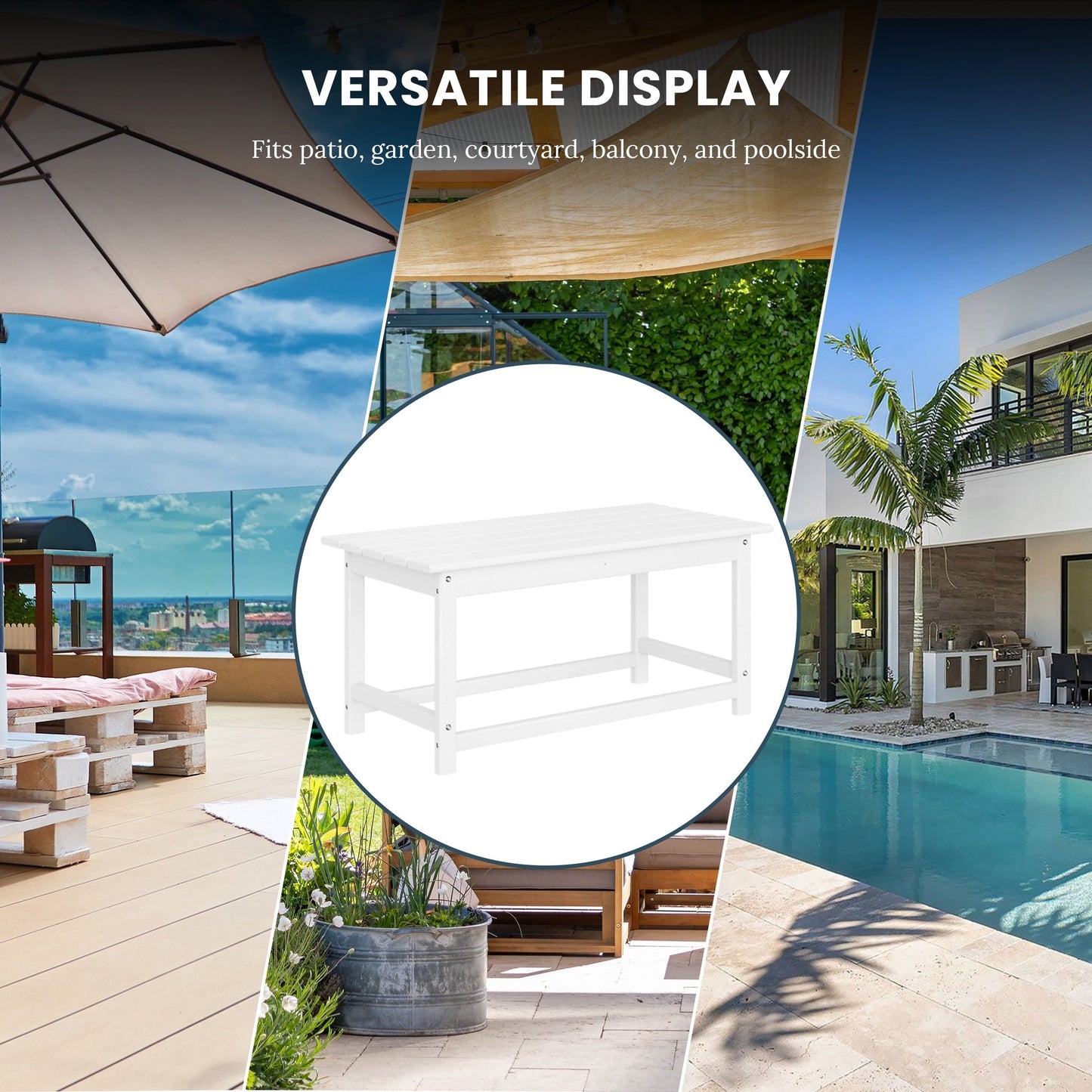 Table basse rectangulaire d'extérieur Polytrends Laguna en PEHD, toutes saisons