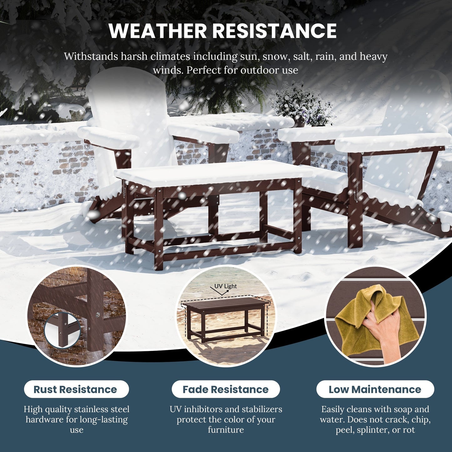 Table basse rectangulaire d'extérieur Polytrends Laguna en PEHD, toutes saisons