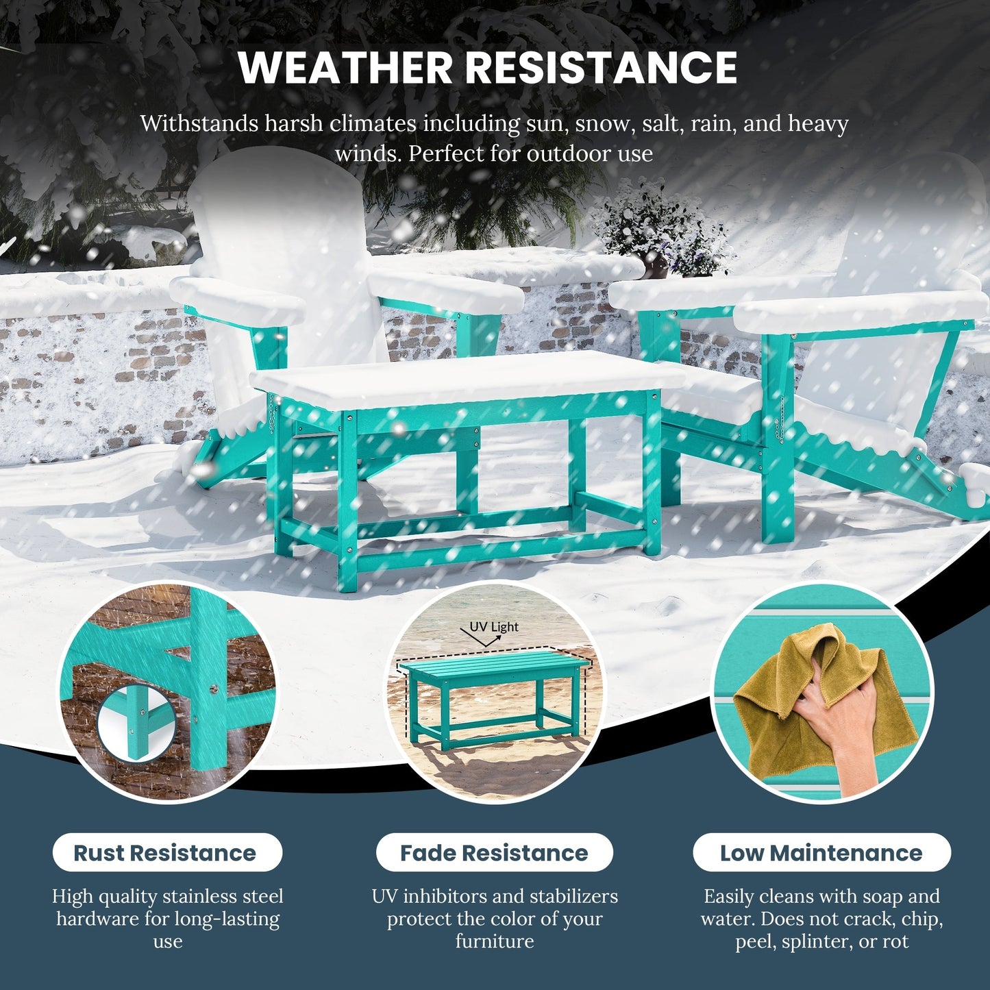 Table basse rectangulaire d'extérieur Polytrends Laguna en PEHD, toutes saisons