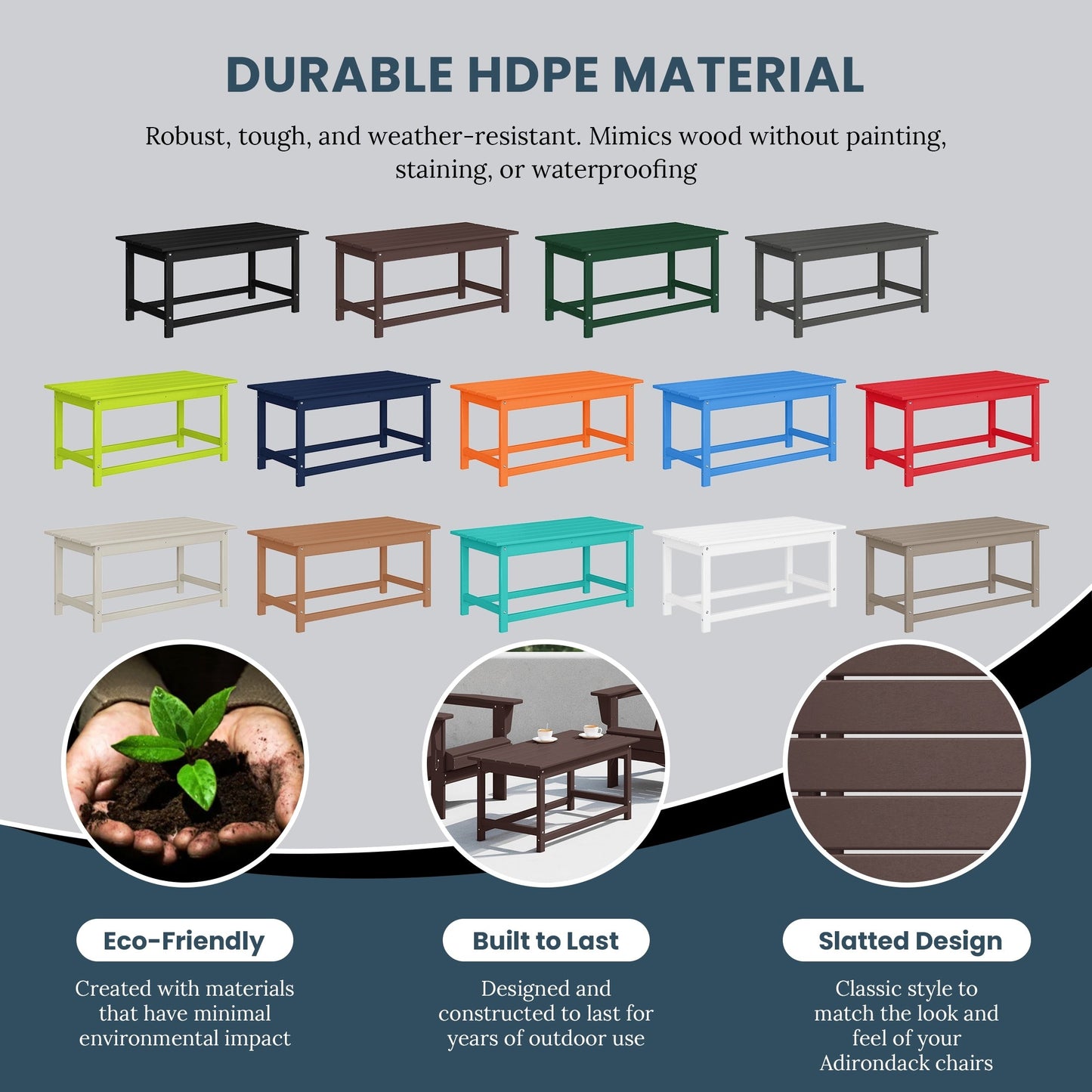 Table basse rectangulaire d'extérieur Polytrends Laguna en PEHD, toutes saisons