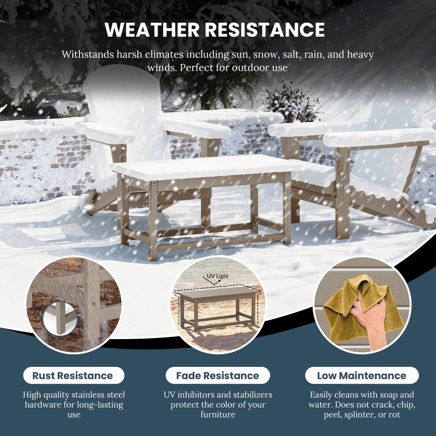 Table basse rectangulaire d'extérieur Polytrends Laguna en PEHD, toutes saisons