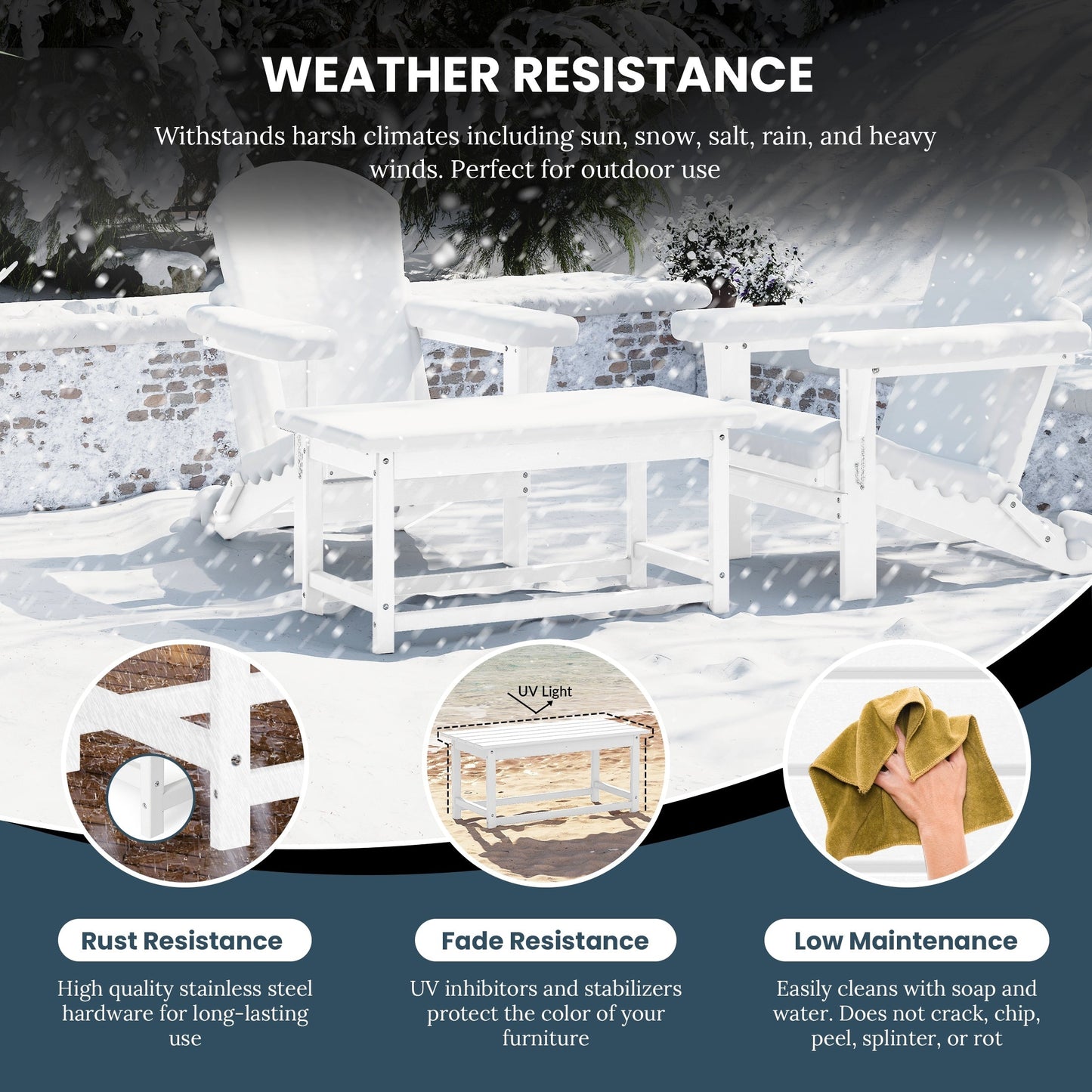 Table basse rectangulaire d'extérieur Polytrends Laguna en PEHD, toutes saisons