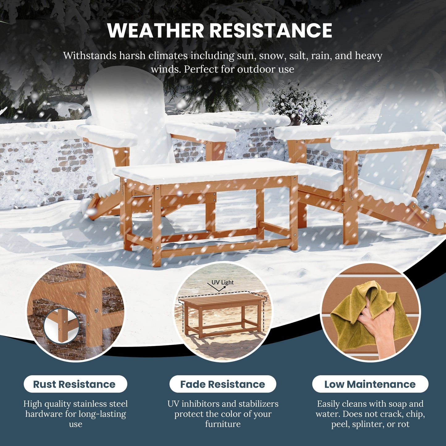 Table basse rectangulaire d'extérieur Polytrends Laguna en PEHD, toutes saisons