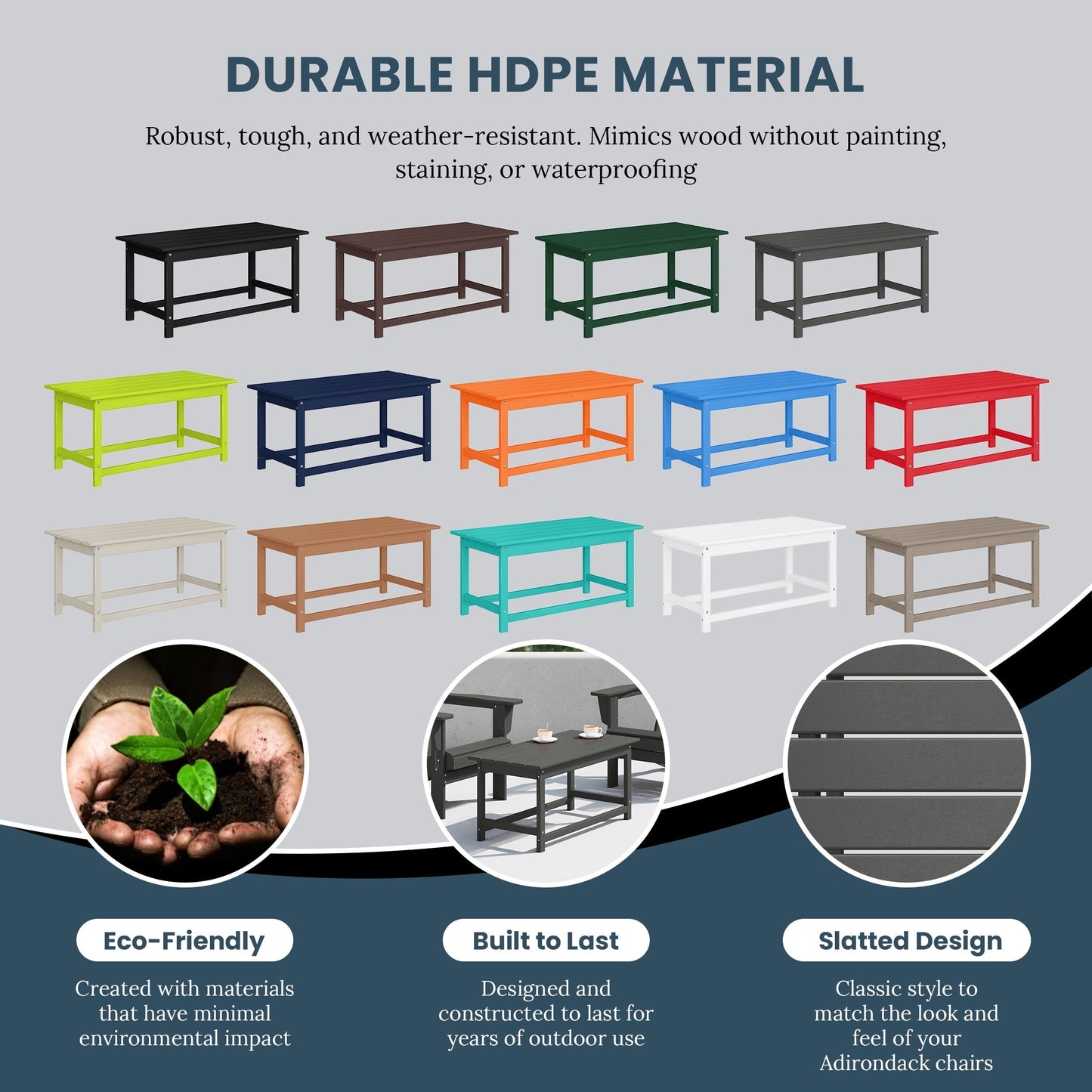 Table basse rectangulaire d'extérieur Polytrends Laguna en PEHD, toutes saisons