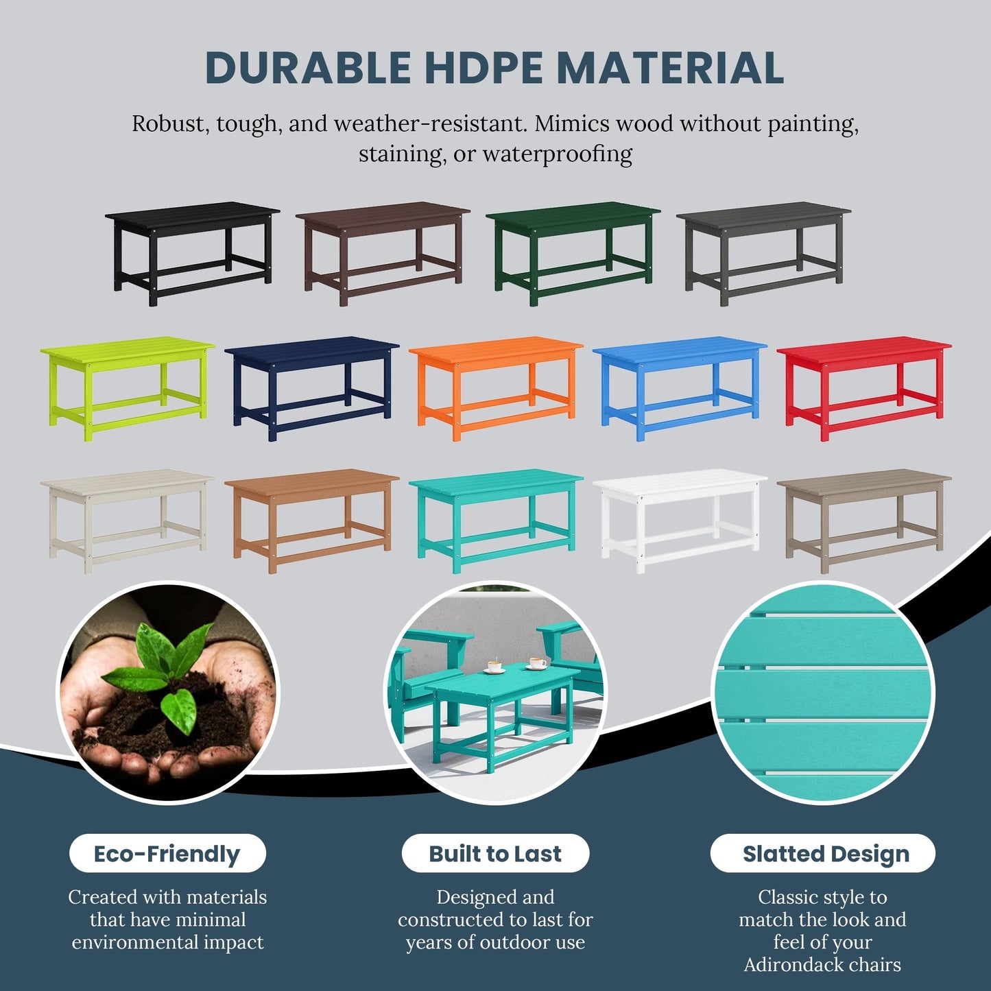 Table basse rectangulaire d'extérieur Polytrends Laguna en PEHD, toutes saisons