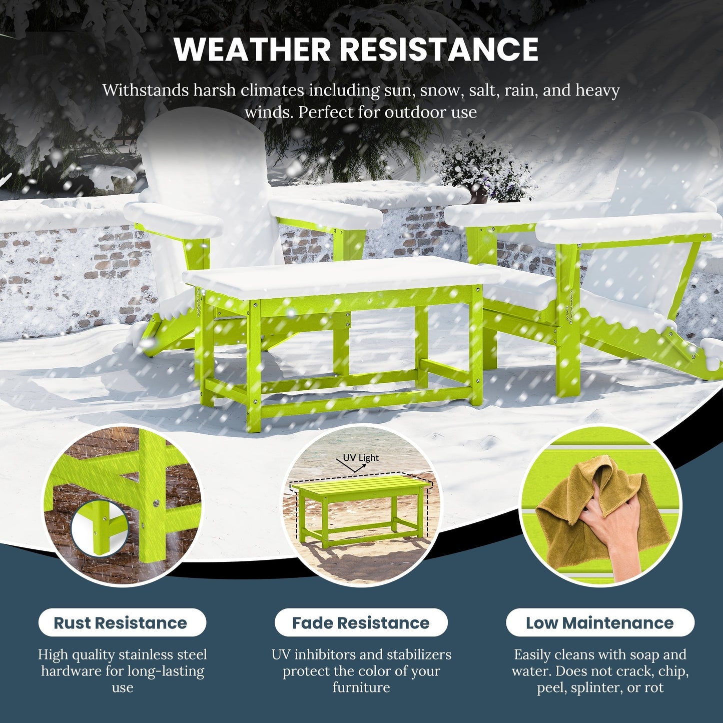 Table basse rectangulaire d'extérieur Polytrends Laguna en PEHD, toutes saisons