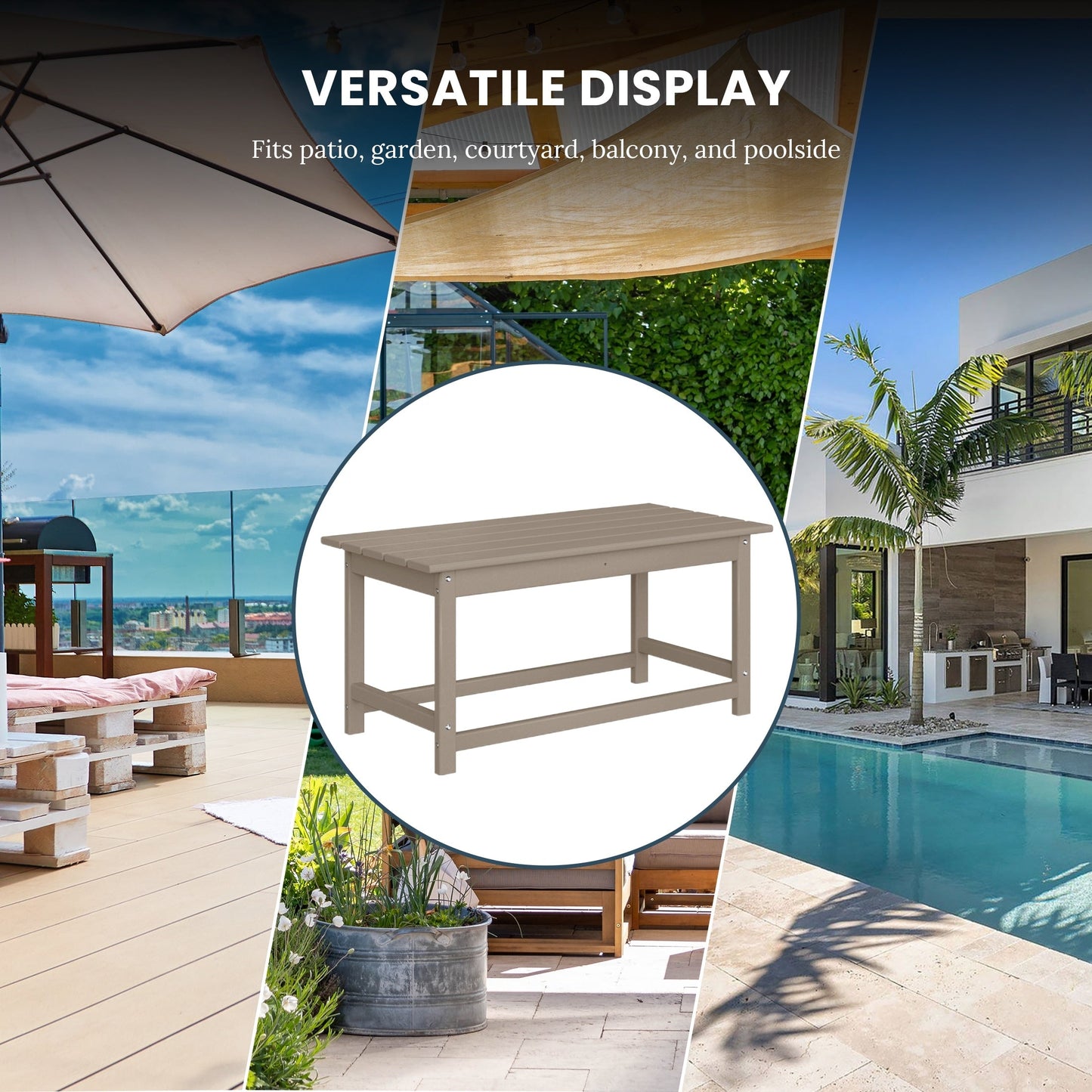 Table basse rectangulaire d'extérieur Polytrends Laguna en PEHD, toutes saisons