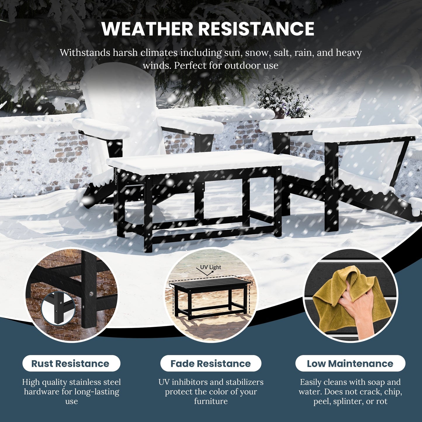 Table basse rectangulaire d'extérieur Polytrends Laguna en PEHD, toutes saisons