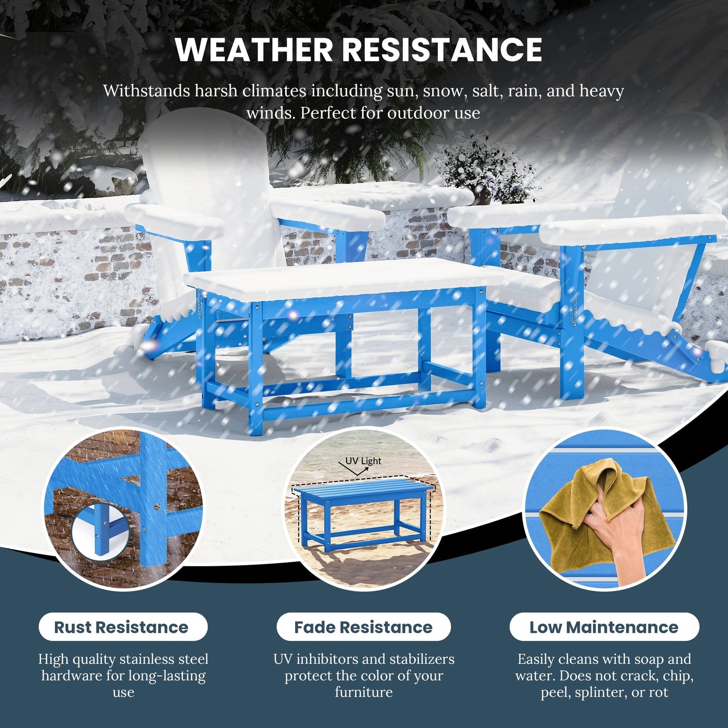 Table basse rectangulaire d'extérieur Polytrends Laguna en PEHD, toutes saisons