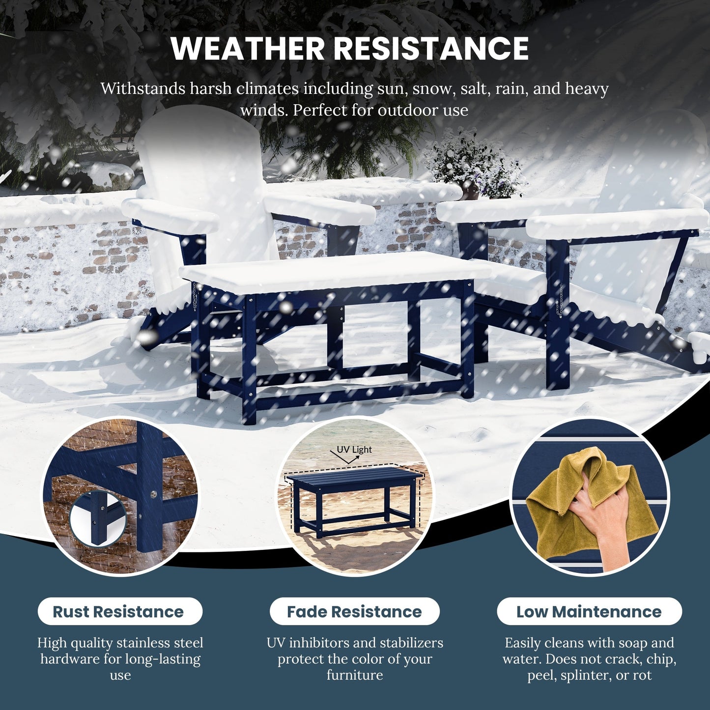 Table basse rectangulaire d'extérieur Polytrends Laguna en PEHD, toutes saisons