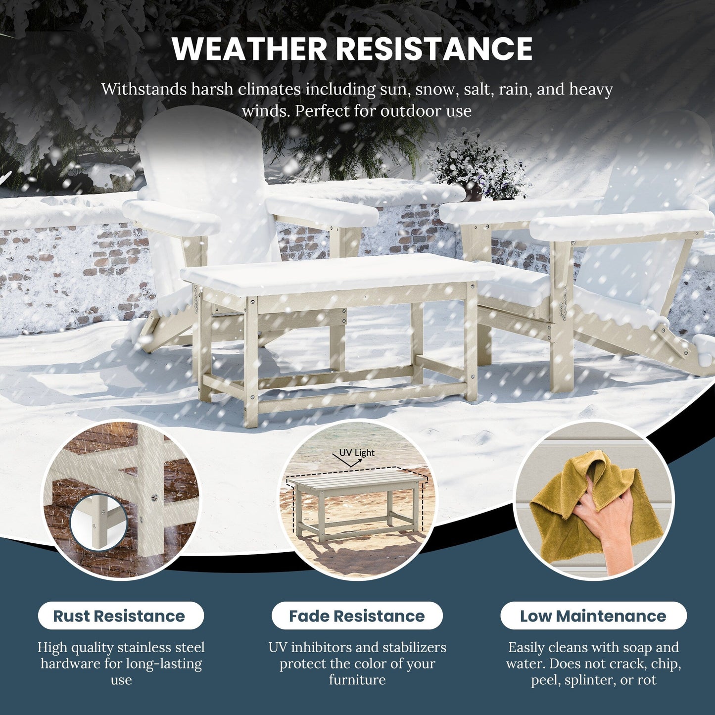 Table basse rectangulaire d'extérieur Polytrends Laguna en PEHD, toutes saisons