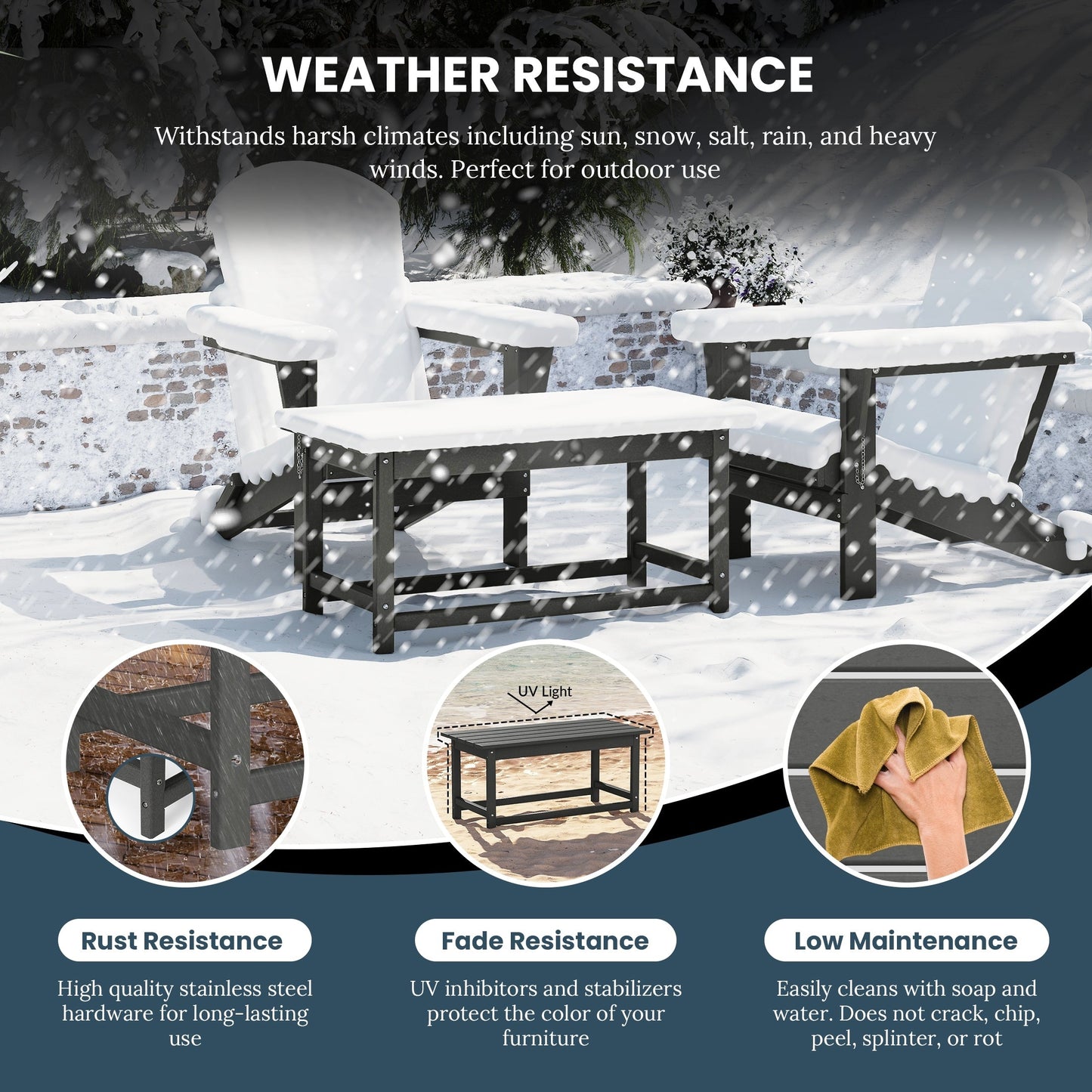 Table basse rectangulaire d'extérieur Polytrends Laguna en PEHD, toutes saisons